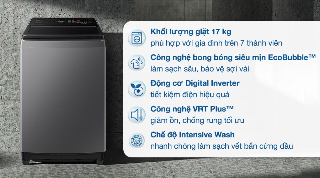 Máy giặt Samsung WA17CG6442BDSV Ecobubble Inverter 17 kg